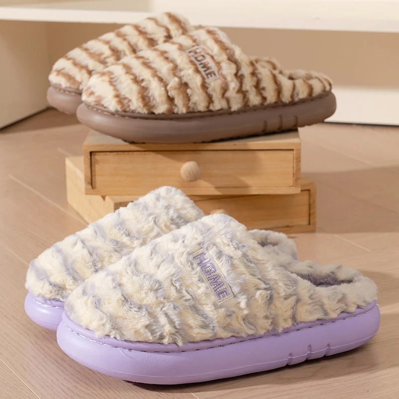 شباشب منزلية مريحة من القطيفة للرجال - أحذية داخلية من الصوف المنفوش مع نعل غير قابل للانزلاق، شباشب منزلية شتوية دافئة لغرفة النوم #3