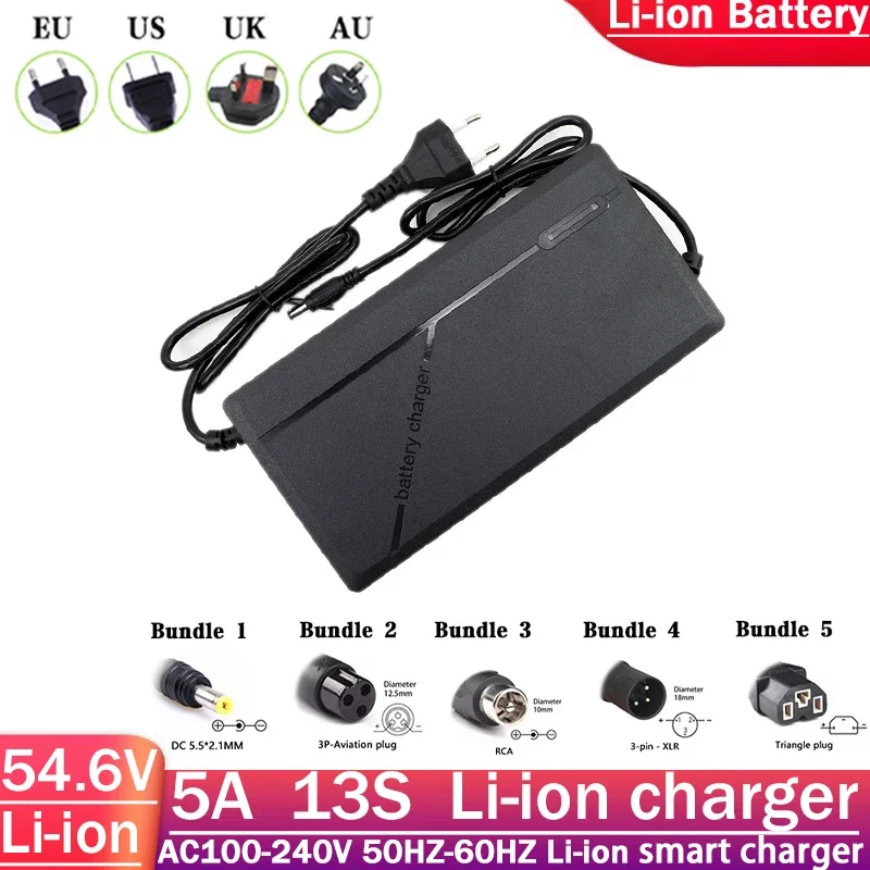 

Зарядное устройство для литий-ионного аккумулятора 48 В, 5 А, подходит для зарядного устройства для электрического скутера 54,6 В, 5 А, подходит для литиевого аккумулятора серии 13S