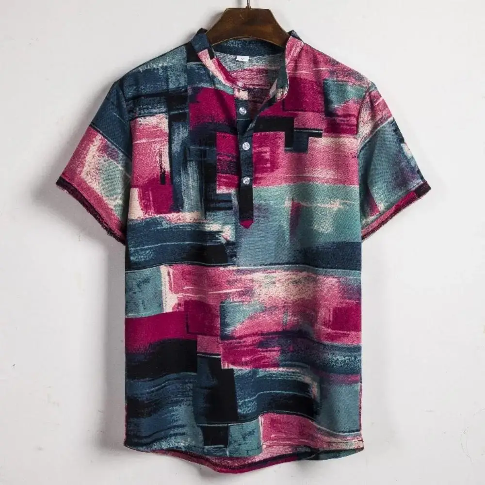 Funny Printed Neon Painting Abstract Graphic Festival Shirts For Men Short Sleeve Button Down Casual Beach Party Shirt Clothing