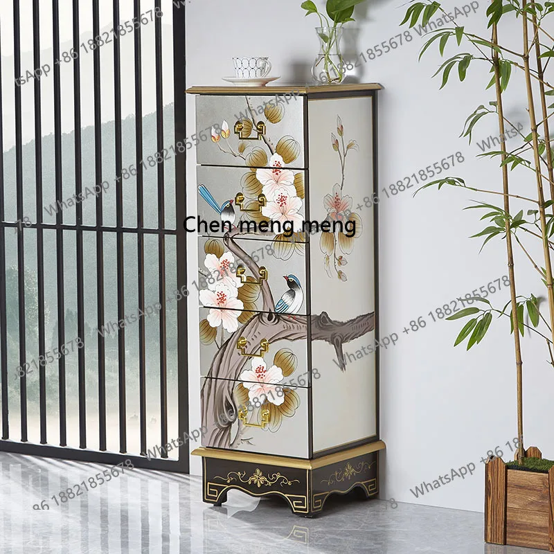 

New Chinese Style Five-Drawer Chest of Drawers for Bedroom and Living Room, Small Narrow Storage Cabinet
