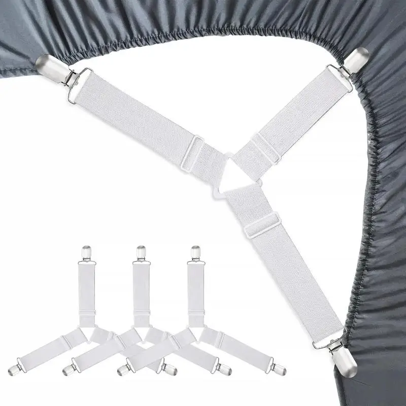 Bed Sheet Holder Adjustable Elastic 12Clips Fixed Holder Mattress Clip Fasteners Cover Blankets Grippers Non-Slip Strap-New
