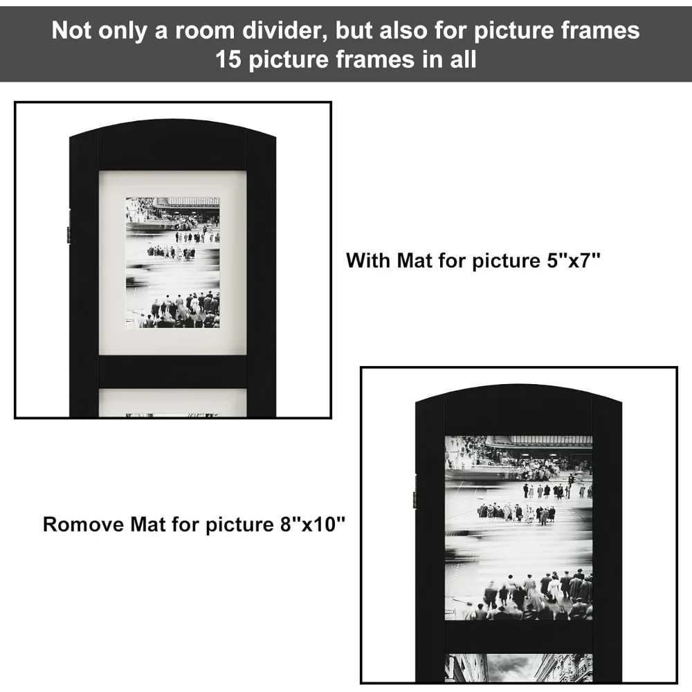 مقسم غرفة الصور من الخشب الصلب مكون من 3 ألواح، مناسب للإطارات مقاس 8 × 10 بدون سجاد، مصمم للصور مقاس 5 × 7