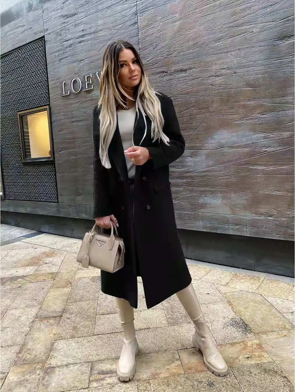 Damen Doppelreihiger Langer Trenchcoat mit Revers Elegante Herbst-Winter-Oberbekleidung – Detail 9