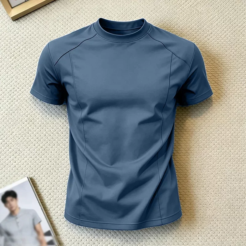 Quick-drying T-shirt With Men's Rolled-up Cuffs For Sports Running Fitness Short-sleeved Training Wear Slim-fitting And Elastic