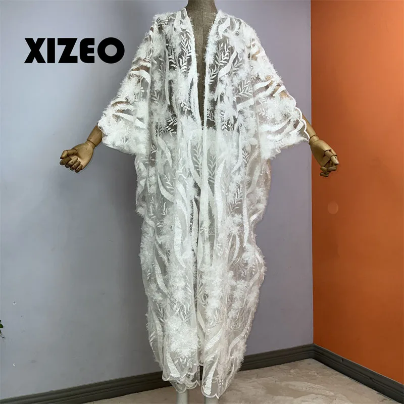 XIZEO Summer Women Cardigan stitch Cocktail sexcy Boho Maxi African Holiday long Sleeve cottonfeeling Robe kimono kaftan