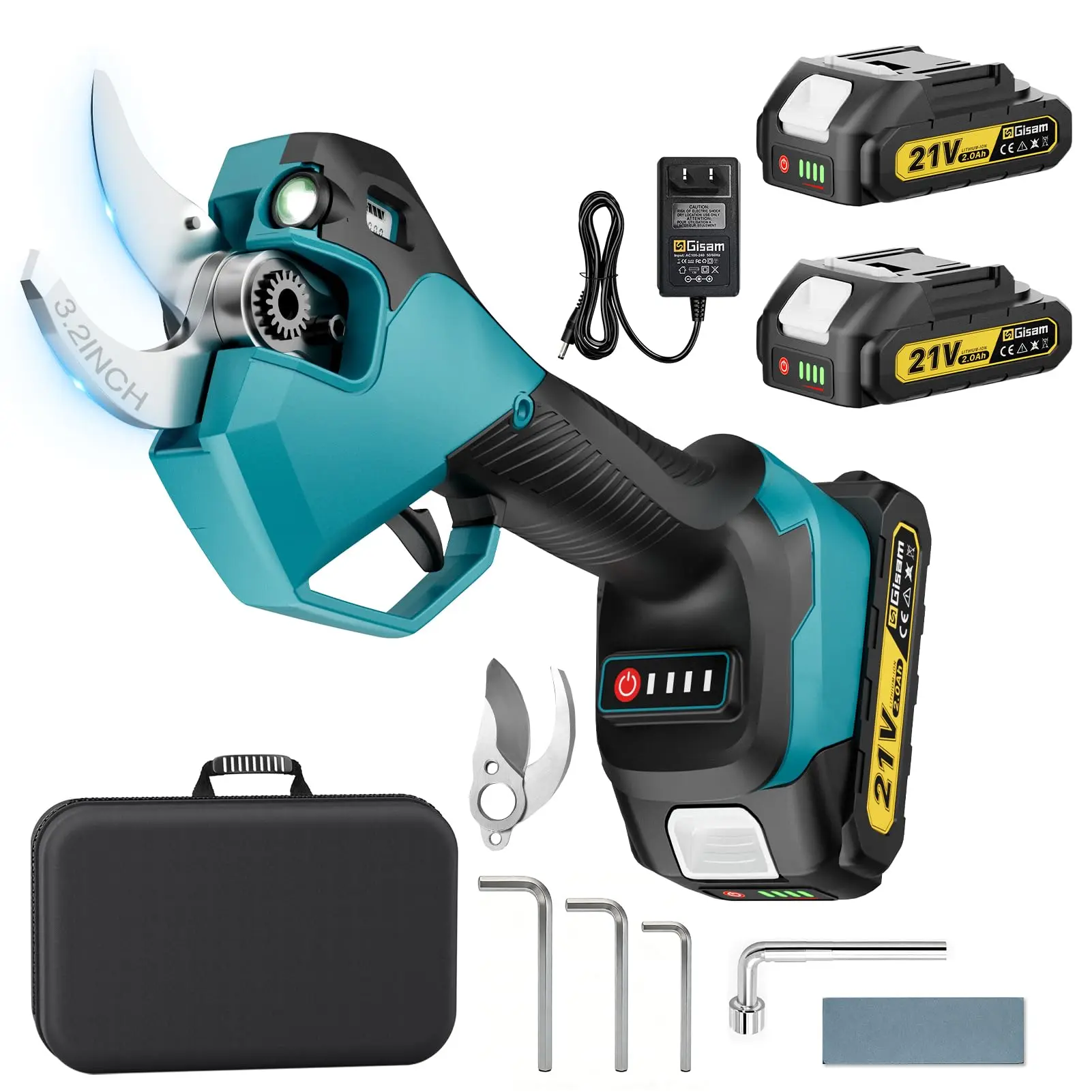 Electric Pruning Shears Cordless- Max 3.2in Opening Diameter with LED Light 1600W Brushless Heavy Duty Pruner with LCD