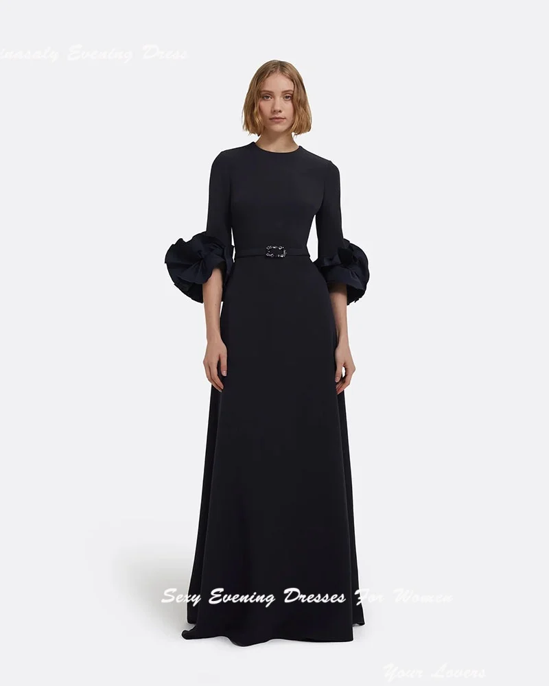 Crepe Evening Dresses For Sexy Women Formal Cocktail Dress فساتين سهرة Floor-length O-Neck A-line Prom Party Gowns