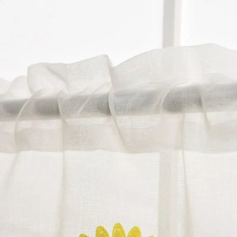 1 قطعة قصيرة شير الستار عباد الشمس المطرزة الزخرفية البوليستر غرفة المعيشة غرفة نوم نافذة الستار للمطبخ ديكور المنزل