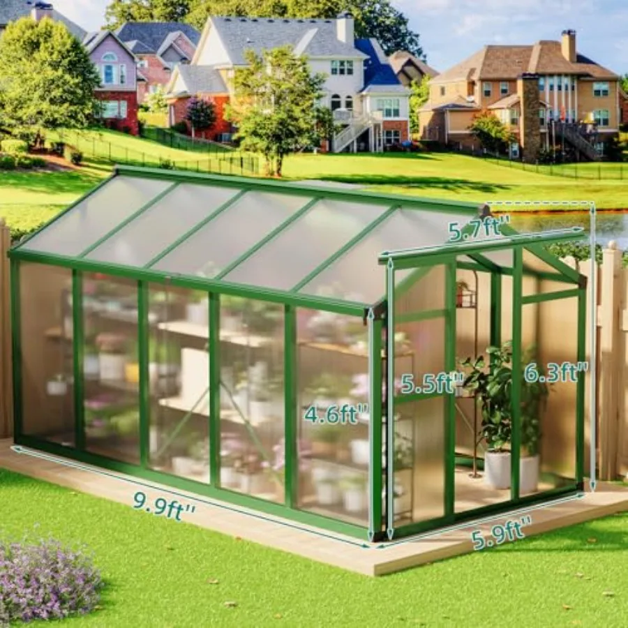 Heavy-Duty Polycarbonate Walk-in House with Sturdy Aluminum Frame, Gray, Roof Vent and Lockable Door for Outdoor Garden Canopy