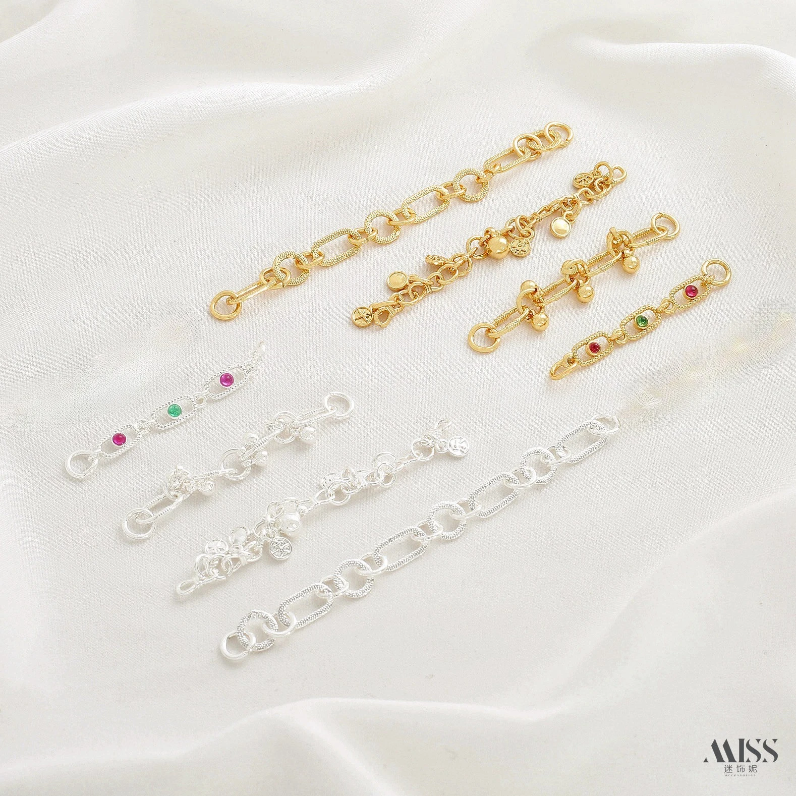 Brass with Real Gold & Thick Silver Plating, Peace & Joy Sequins Half Chain, Ruby Square Chain DIY Jewelry Findings