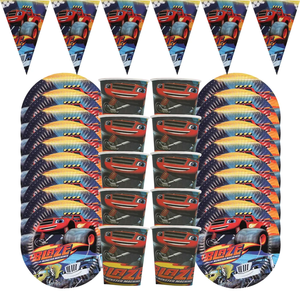 

Blaze and the Monster Machines Kids Birthday Party Decor Cutlery Sets Boys Super Favor Car Gift Bag Balloon Baby Shower Supplies