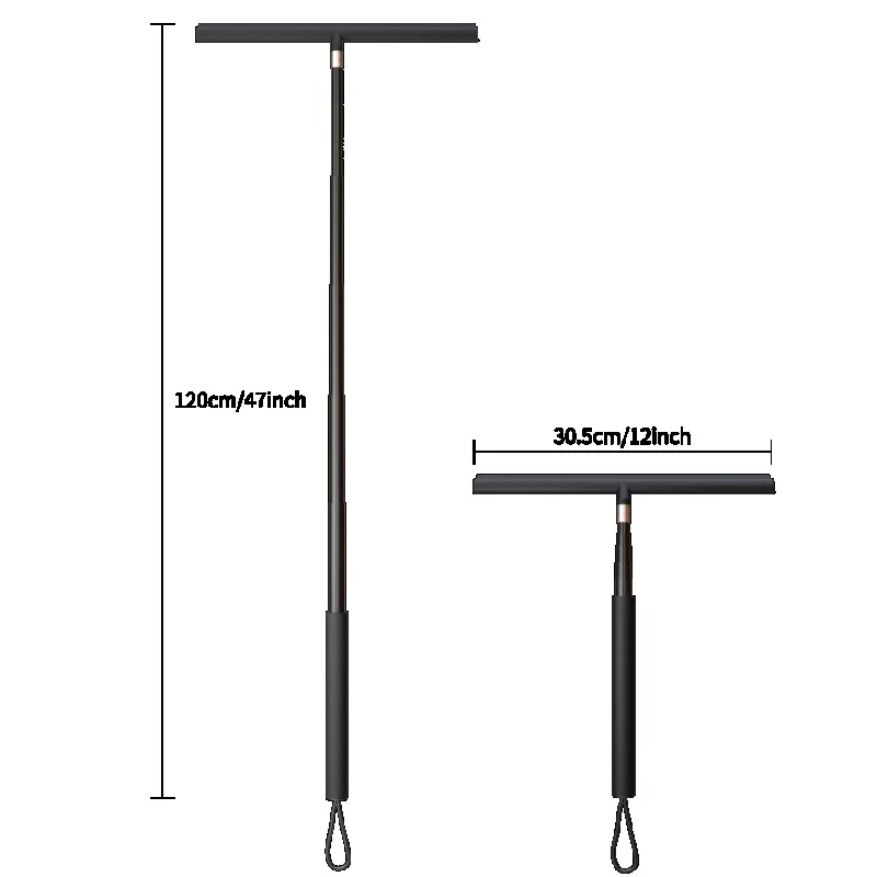 Window Scraper Glass Scraper Cleaner Telescopic Rod Adjustable Glass Scraper Black and Soft Rubber Bracket