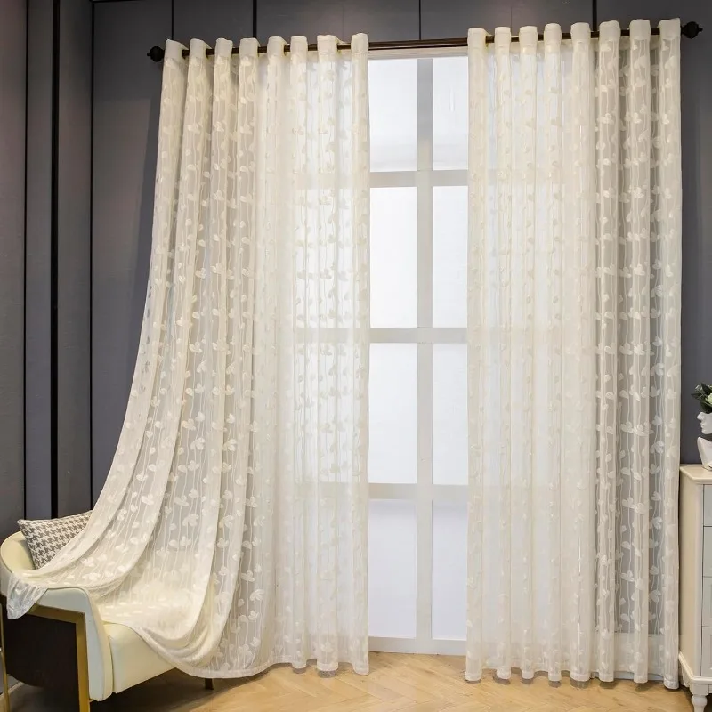 Thick Anti UV Window Screen Bohemian Leaf Lace Semi Transparent Curtains Suitable for Bedrooms and Living Rooms Easy To Install