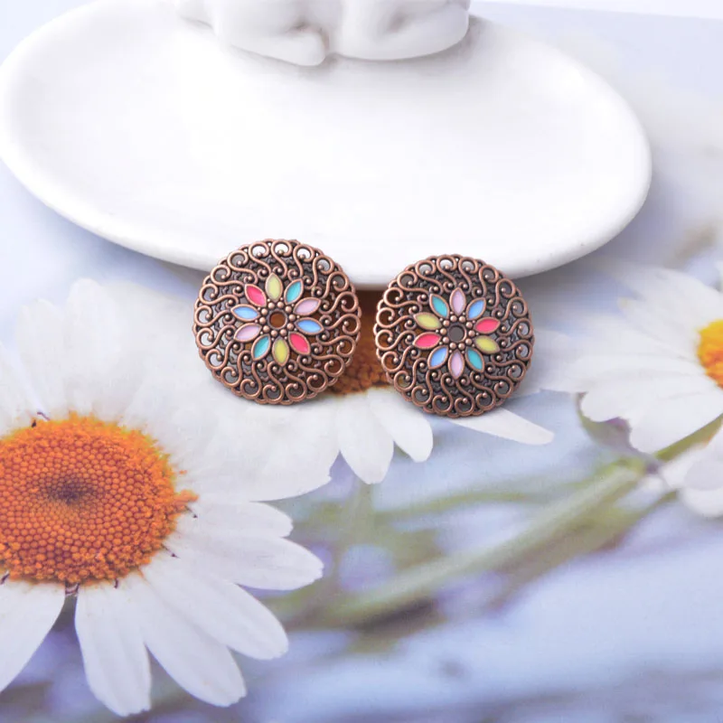 10 Stück/Set Zinklegierung Runde Anhänger Boho Öltropfen-Blumen-Anhänger DIY Damen-Schmuckzubehör – Detail 11