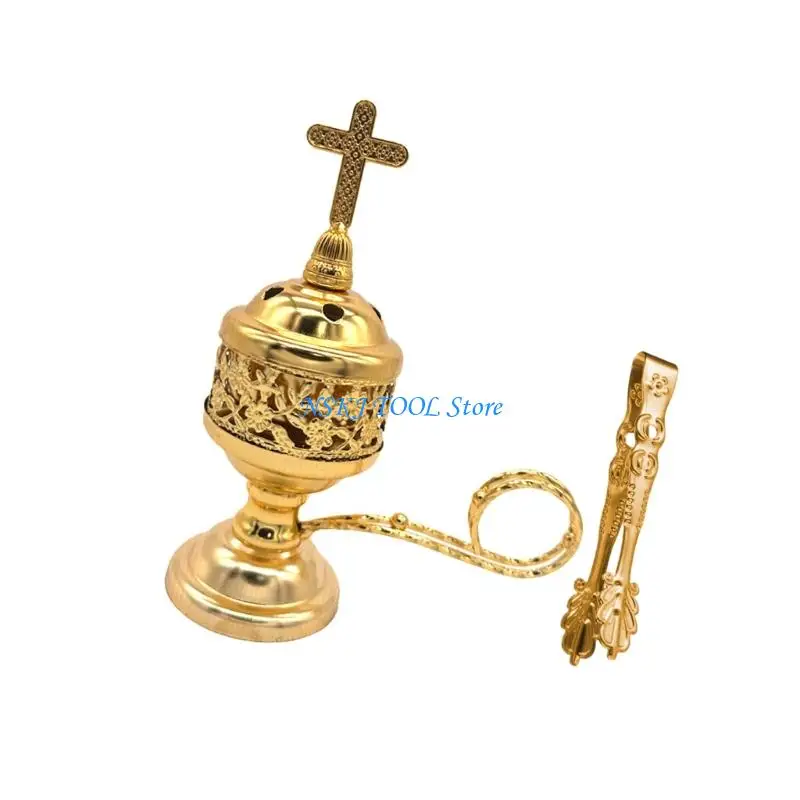L8RC Metal Frankincense Incenses Burners Bakhoors Holder With Crosses Lid for Aromatherapies Home