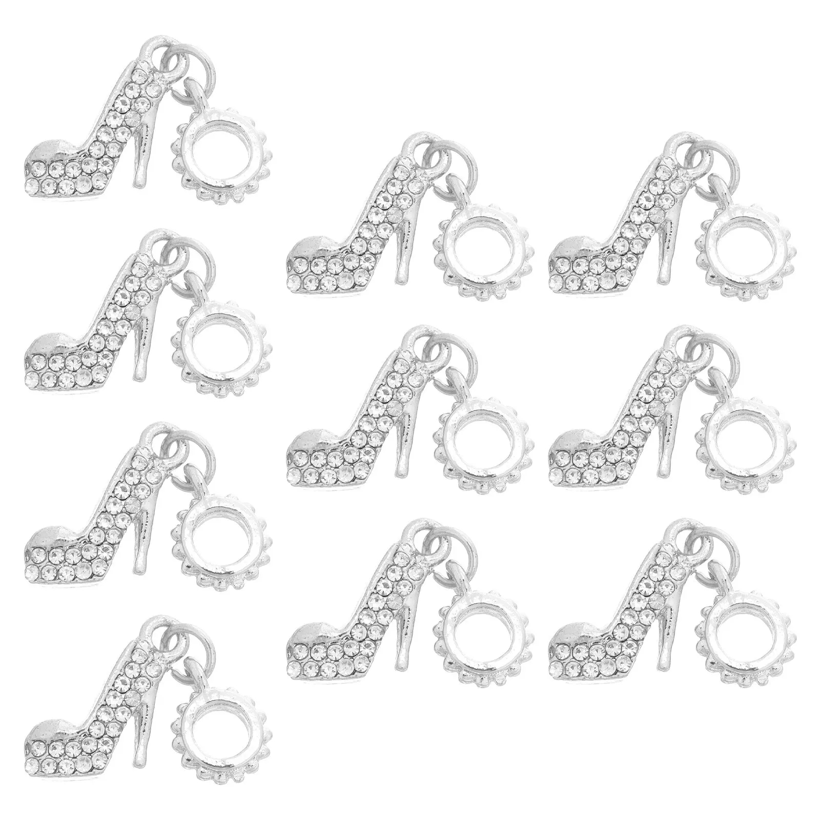 

10 шт. легких подвесок из сплава в форме туфель на высоком каблуке со стразами для изготовления украшений своими руками, аксессуары для обуви, подвески-шармы для обуви