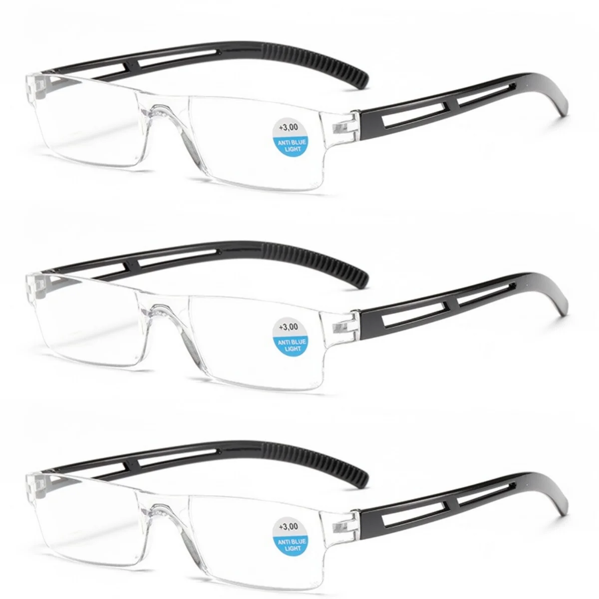 

3pcs Fashion Reading Glasses For Men High Quality Blue Light BLocking Prescription Eyeglasses Frame With Spring Hinge