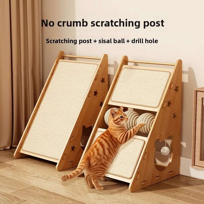 

Sisal Cat Scratching Post Wall-Mounted Cat Tree with Solid Wood Base Non-Shedding Scratch Pad & Cats Bed Durable Pet Furniture