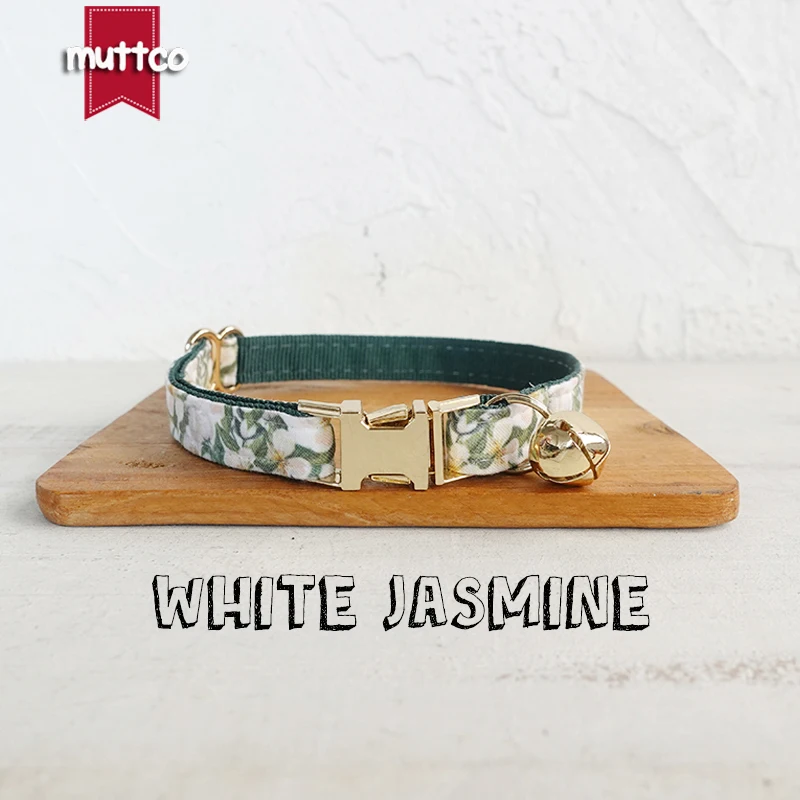 MUTTCO retail with platinum high quality metal buckle collar for cat WHITE JASMINE design cat collar 2 sizes UCC125J