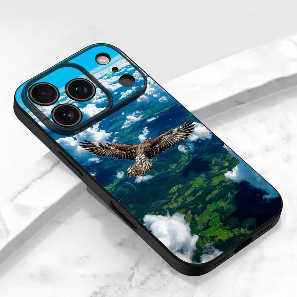 حافظة هاتف إيجل هوك فالكون بيرد لهاتف آيفون 17,16,15,14,13,12,11,Pro,Max,Plus,E,Air,غطاء أسود واقٍ صغير