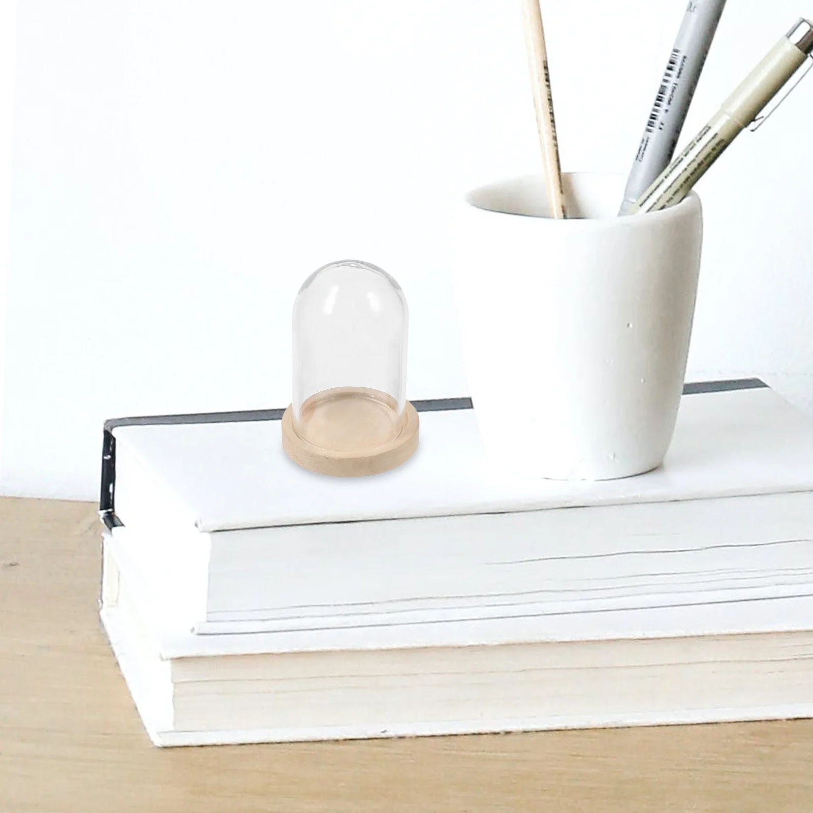 

10 set Mini Preserved Flower Glass Dome Clear Cloche Wood Base For Diy Micro Landscape Decor Centerpiece Display Case