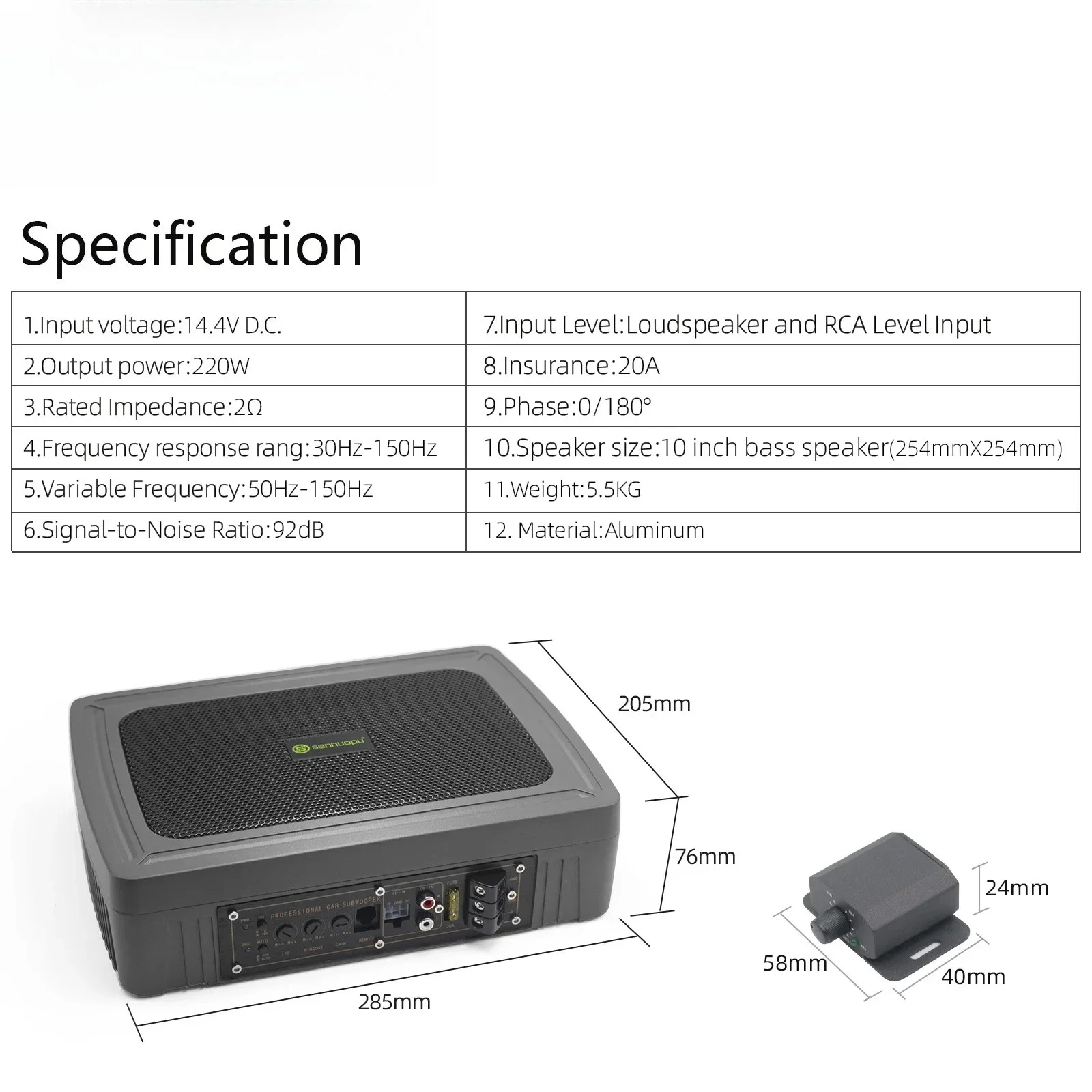 

Sennuopu Active Bass Tube Subwoofer Car Bass Under Seat Audio Car Sub Woofer Car Subwoofer