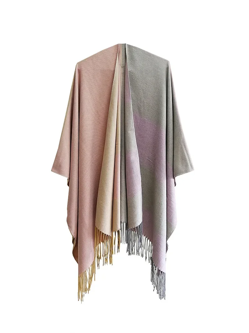 Spring Autumn Geometric Jacquard Ethnic Style Tourism Split Tassel Shawl Women Air Conditioner Poncho Lady Capes Cloaks