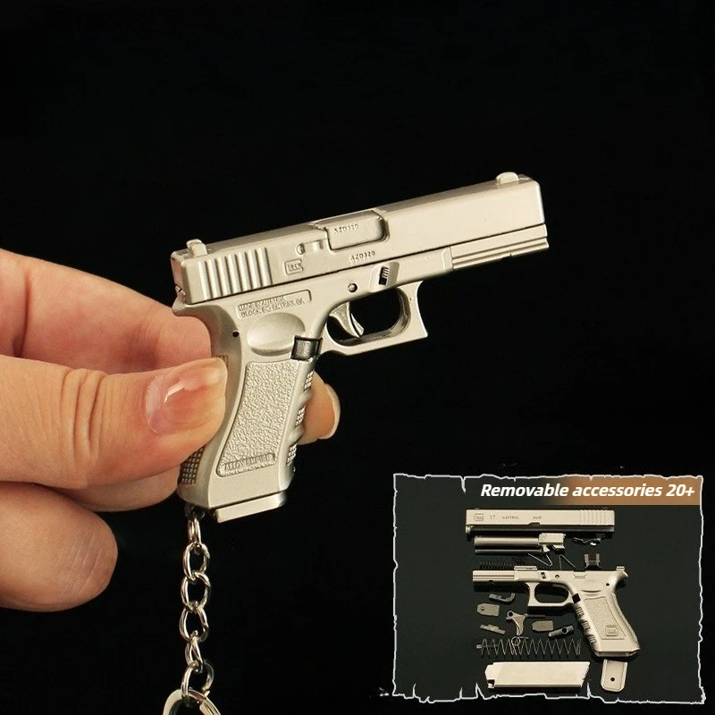 2.56in 미니 소형 총 키 체인 1:3 글록 트럼펫 분리형 금속 모델 장난감 총 배낭 펜던트 데스크탑 장식 소년 선물