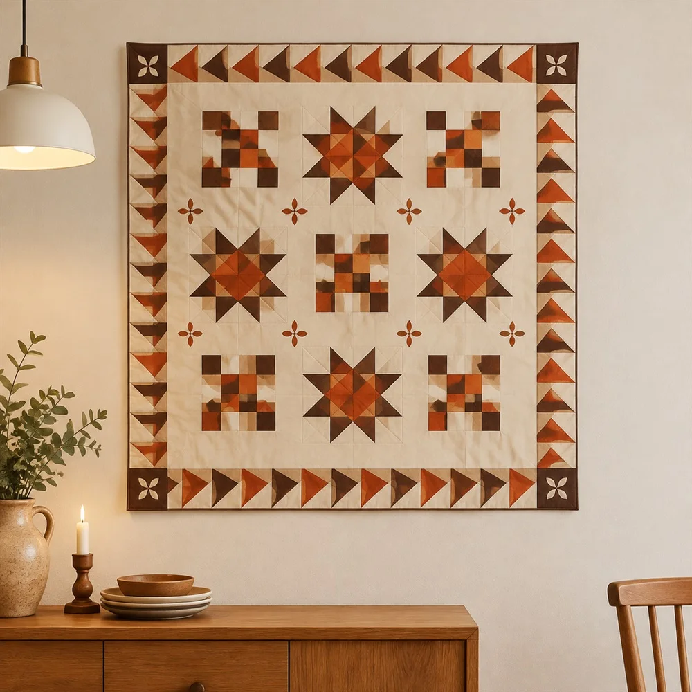 VIKAMA American Patchwork Quilt Tapestry Wall Hanging, Quilt Block Pattern Wall Art Decor for Living Room Bedroom Nursery Cabin