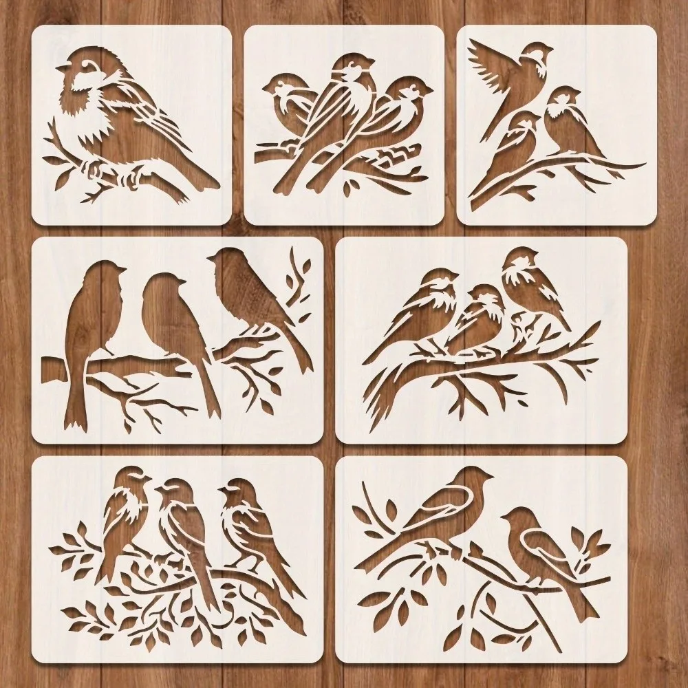 7/9 Pack PET Painting Stencils Birds Flowers Butterfly DIY Art Templates Reusable Wall Art Use Spray Paint Stencils DIY Craft