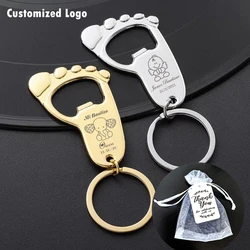 Personalized Baby Shower Gifts gold Foot Shaped Keychain Bottle Opener Favor Baptism Celebration Party Souvenir Gifts For Guests