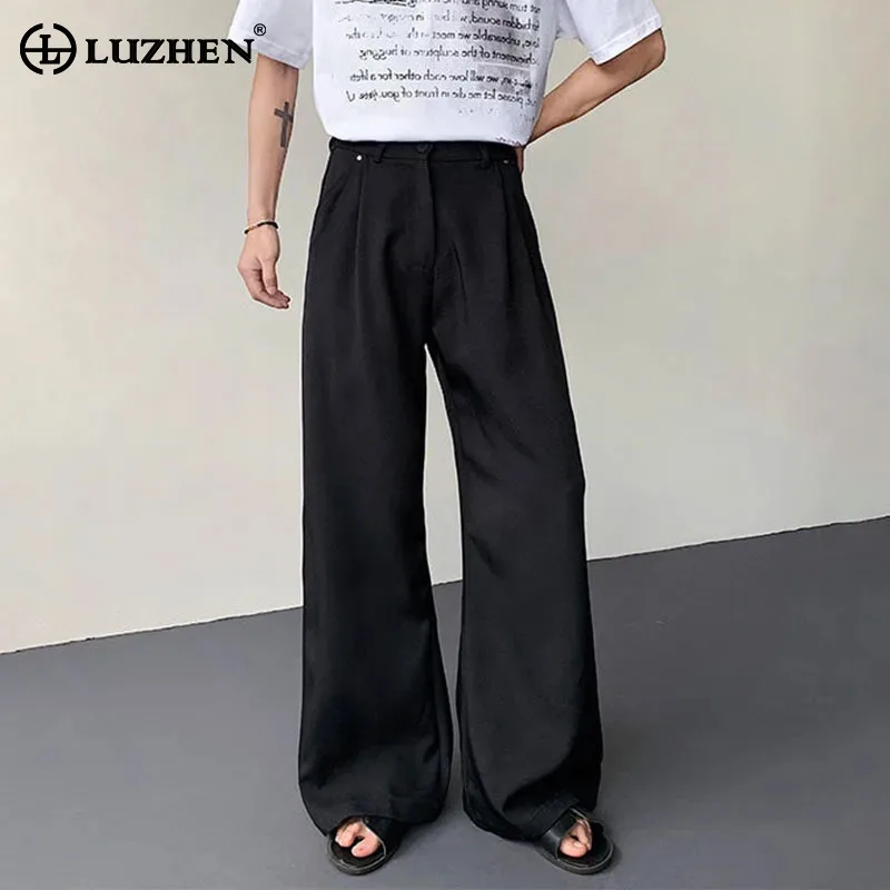 

LUZHEN Straight Men's Color Trendy Casual Pants Elegant Solid 2025 New Fashion Korean Loose Wide Leg Trouser Male Clothes JY2647