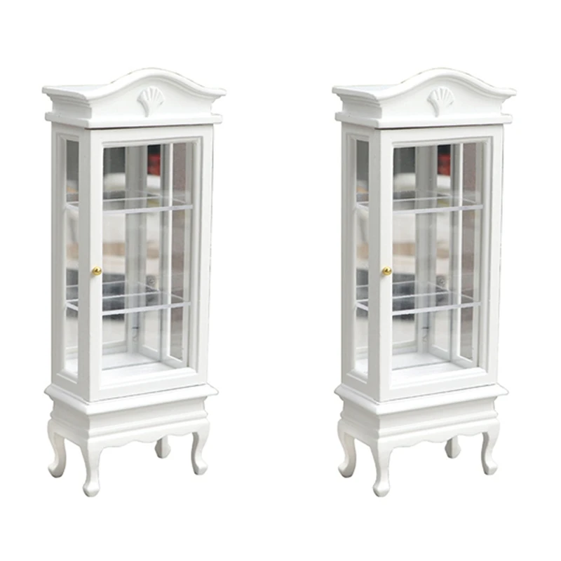 2X 1/12 Dollhouse Minyatür Mobilya Dolabı Ahşap Tek Kapılı Kitaplık Vitrin Dollhouse Mutfak Yemek