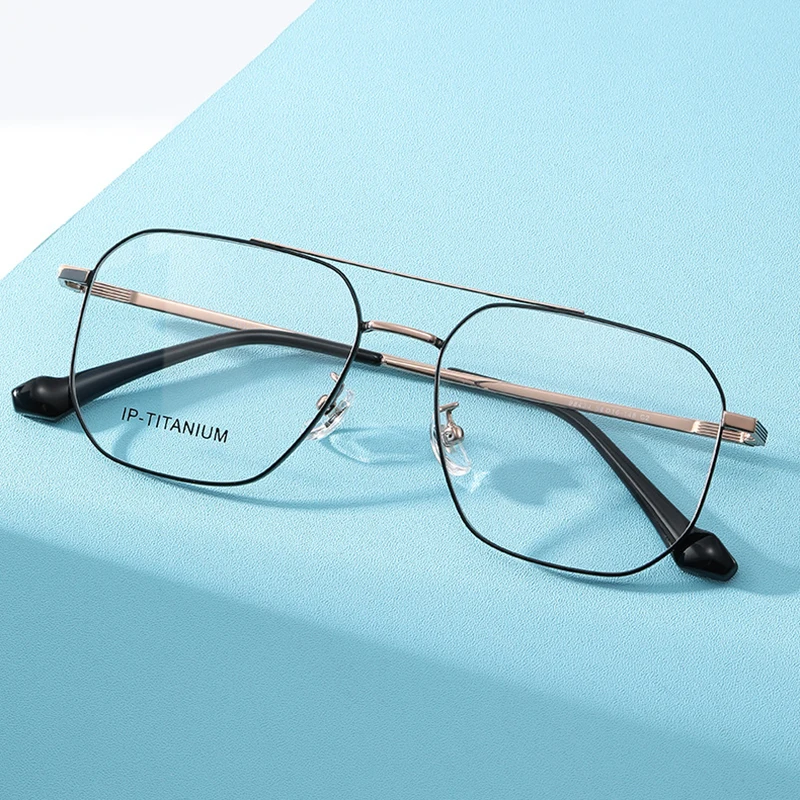 Ultralight Titanium Double Bridge Anti Blue Light Reading Glasses Magnifier for Men Women Pilot Computer Spectacles Custom Lens