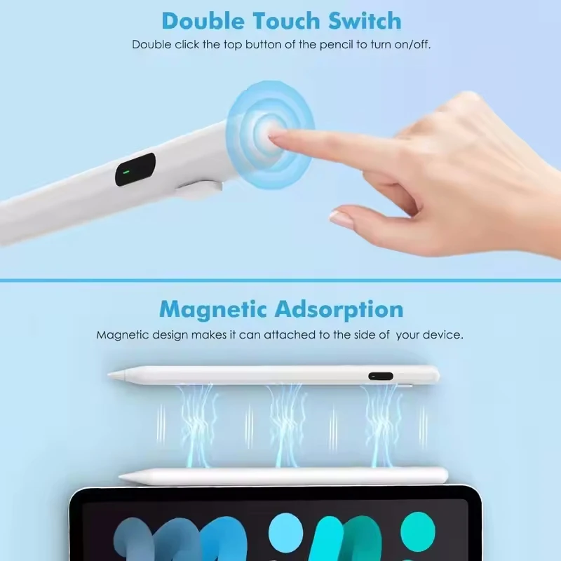 قلم ستايلس عالمي قابل لإعادة الشحن للكمبيوتر اللوحي الحساس بشاشة تعمل باللمس وكتابة الرسم لنظام Android/iOS مع شاشة عرض الطاقة