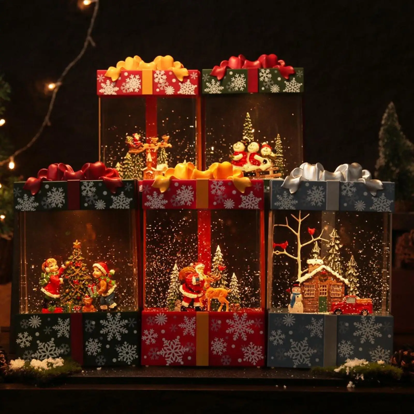 Christmas Snow Globe Gift Box Kids Gift Portable Artwork Home Decor Christmas Ornament for Bedroom Indoor Wedding Office Shops