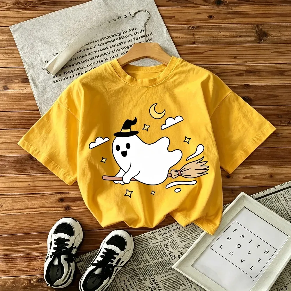2026 Summer Popular Children's T-shirt Loose Comfortable Soft Skin Friendly Fashionable Little Ghost Printed Short Sleeved Shirt