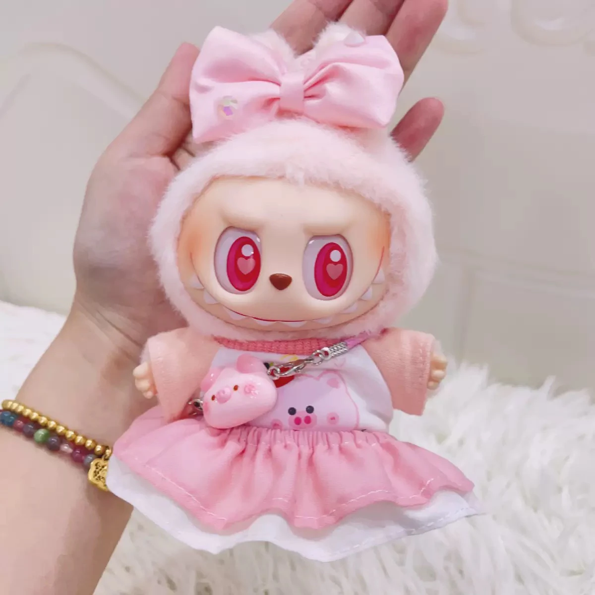 Vestiti per bambole Labubu Vestiti per bambole da 17 cm possono essere indossati Rosa Rosa Gonna carina Pengpeng Abito da principessa Cambia vestiti