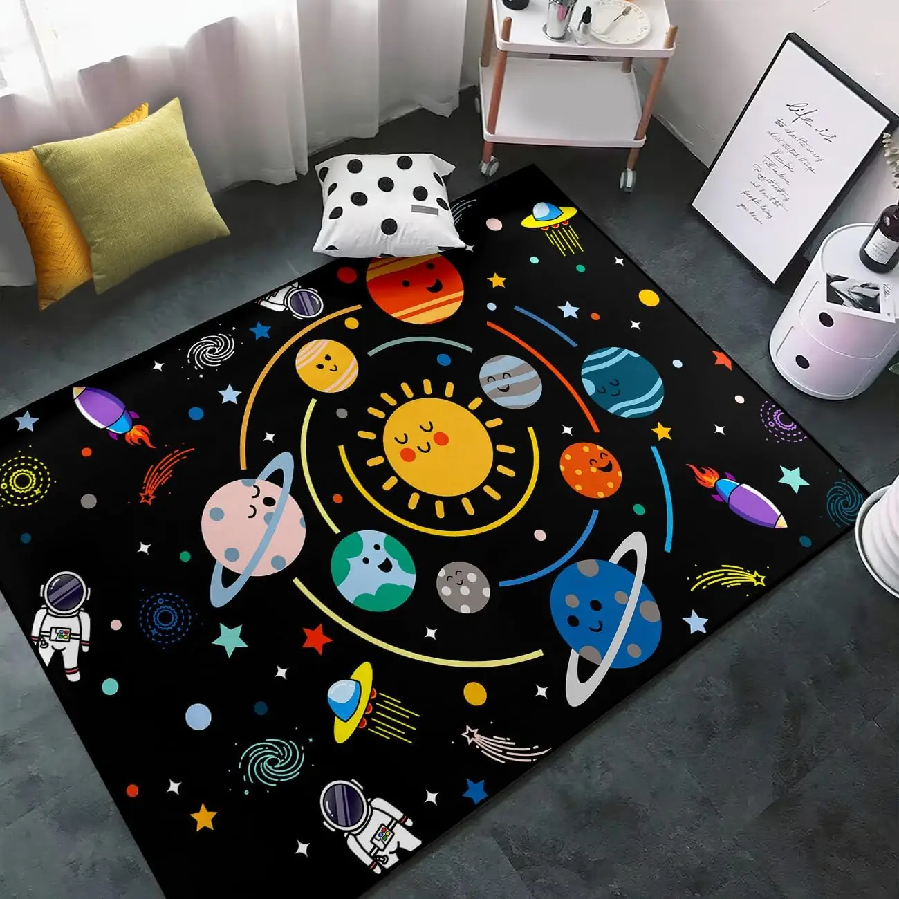 Space Rug for Boys Room - Outer Space Rug for Bedroom Solar System Planet Theme Carpet Decor for Playroom Floor Mat Classroom