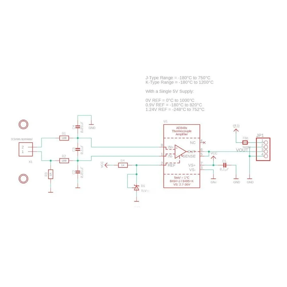 AD8495 K-Type Thermocouple Signal Conditioning Module 3-18V Wide Temperature Range PCB For Industrial Temperature Measurement