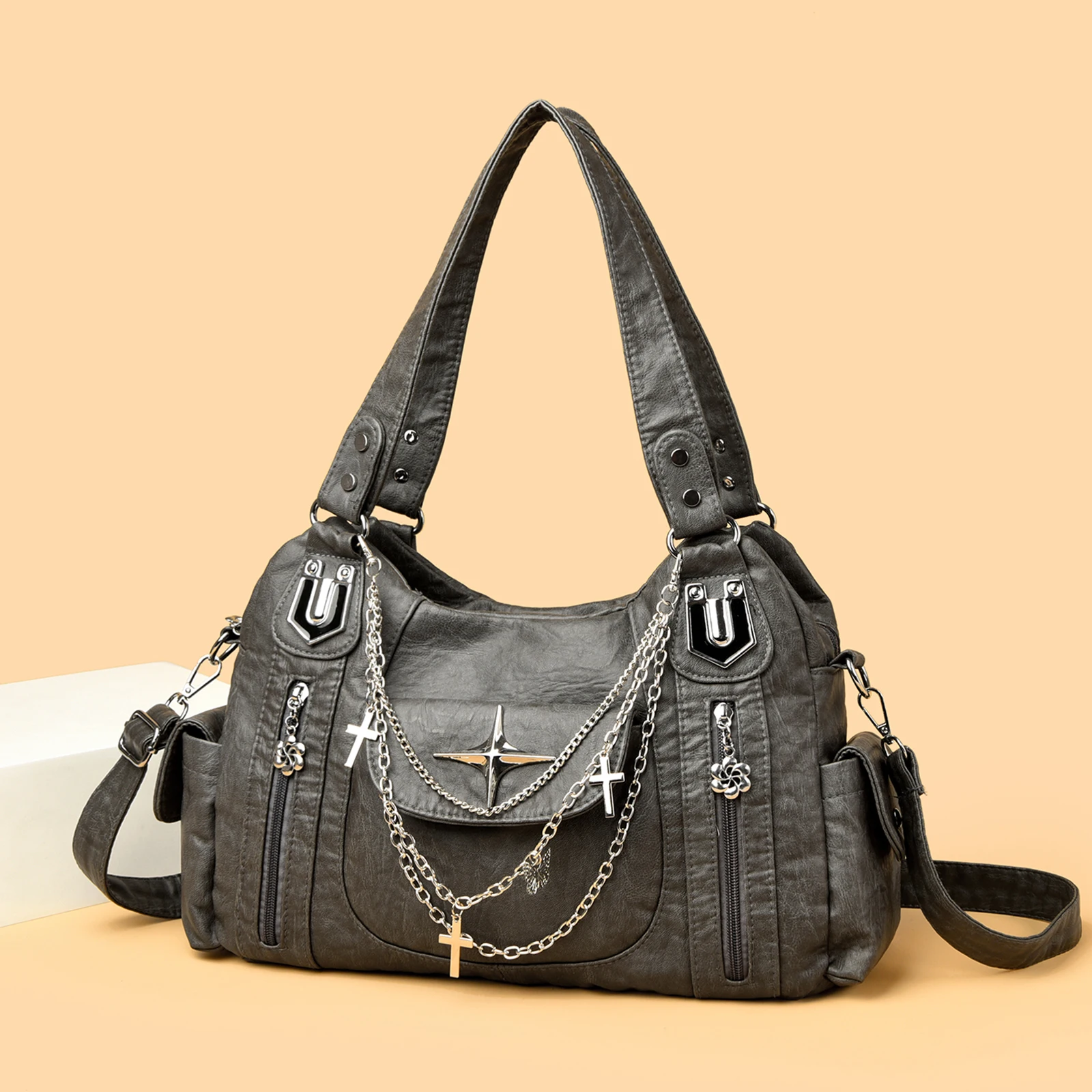 PU Leather Large Capacity Shoulder Bags Y2k Underarm Bag with Adjustable Strap for Women Ladies Work Shopping Travel Daily Use