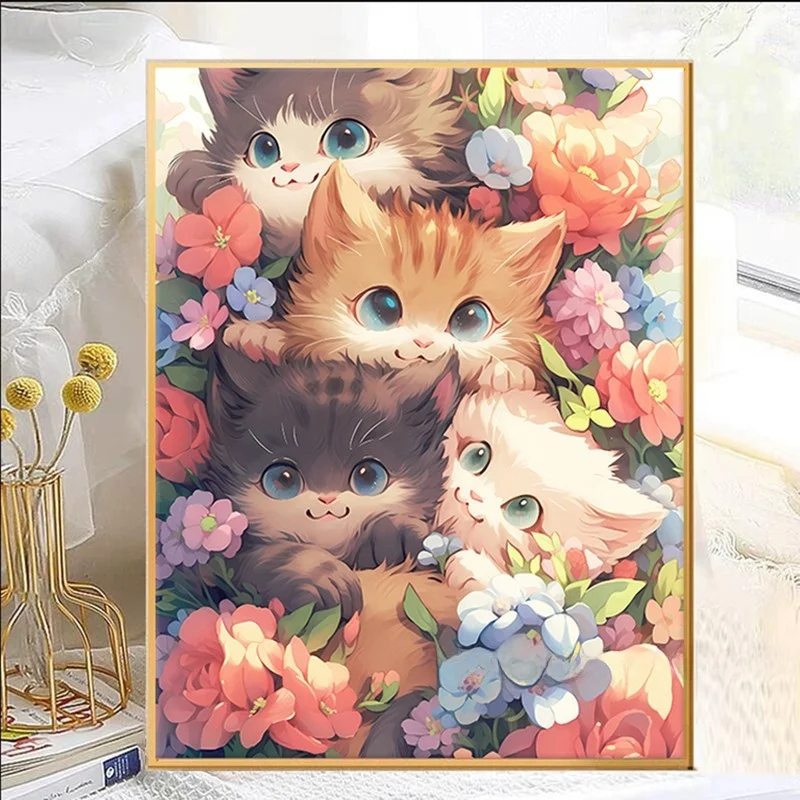 

Cartoon Diamond Painting 5D Adhesive Diamond Cute Four Kittens Children's Dot Stick Diamond Cross Stitch Bedroom Decor