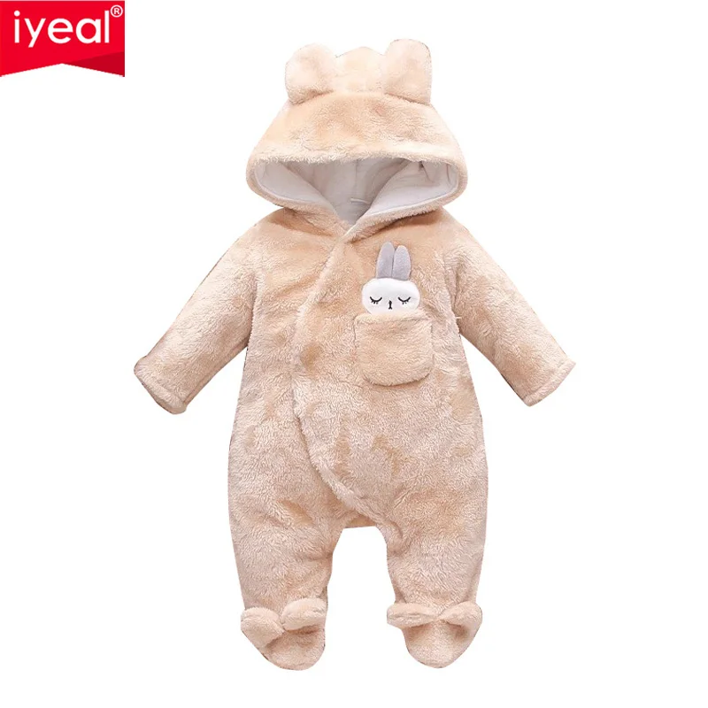 IYEAL Warm Fleece Cartoon Hooded Long Sleeve Solid Jumpsuit Toddler Clothes Outfits Newborn Infant Baby Boys Girls Romper