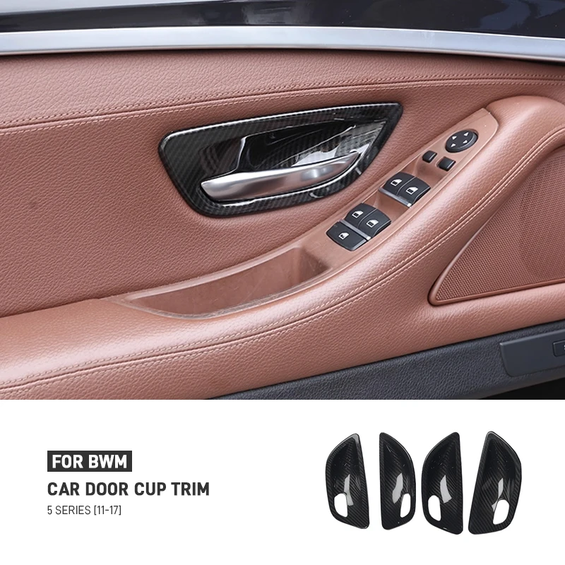 

For BMW 5 Series F10 F11 F18 2011-2017 Real Carbon Fiber Car Door Inner Handle Bowls Cup Cover Trim Auto Decorative Accessories