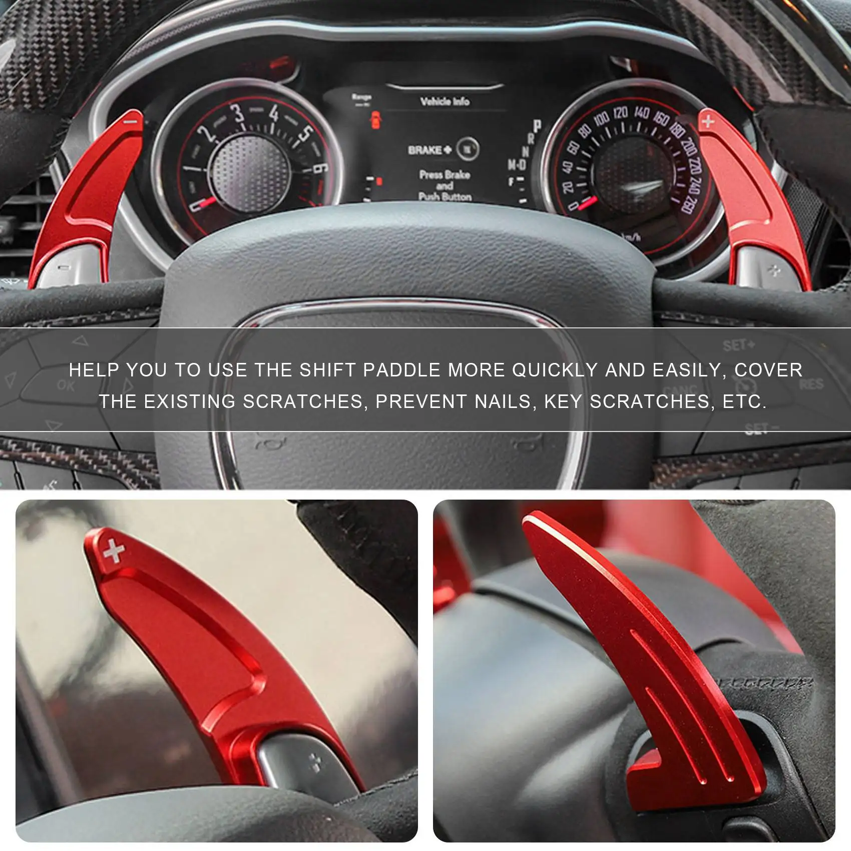 

For Dodge Challenger Charger Durango 2015-2020 Steering Wheel Shift Paddle+Emblem Kit+Air Conditioner Switch CD Button