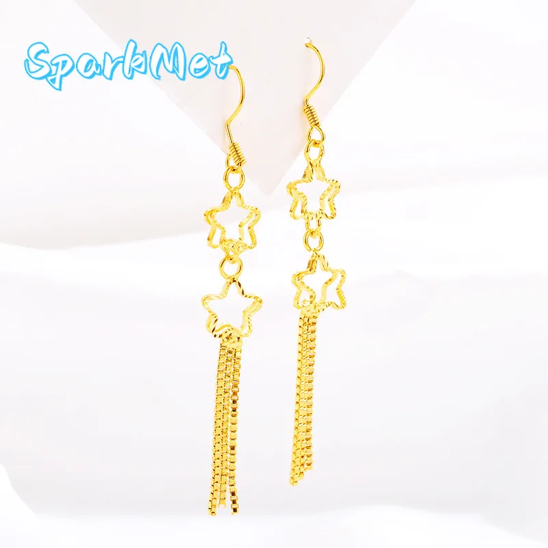 

Серьги Sparkmet из высококачественного золота 9999 пробы для женщин, серьги-кисточки, серьги «Богиня», ювелирные изделия из чистого золота 24K, простые модные украшения