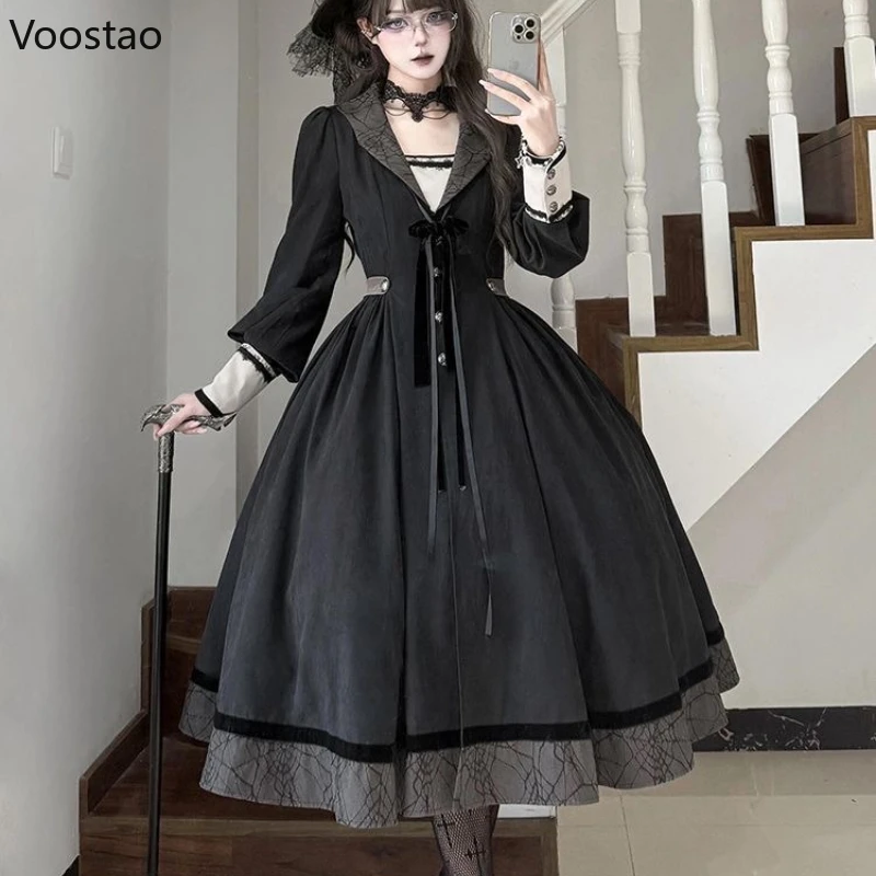

Japanese Gothic Y2k Lolita Dress Autumn Winter Women Elegant Dark Long Sleeve Party Dress Female Chic Halloween Cosplay Dresses