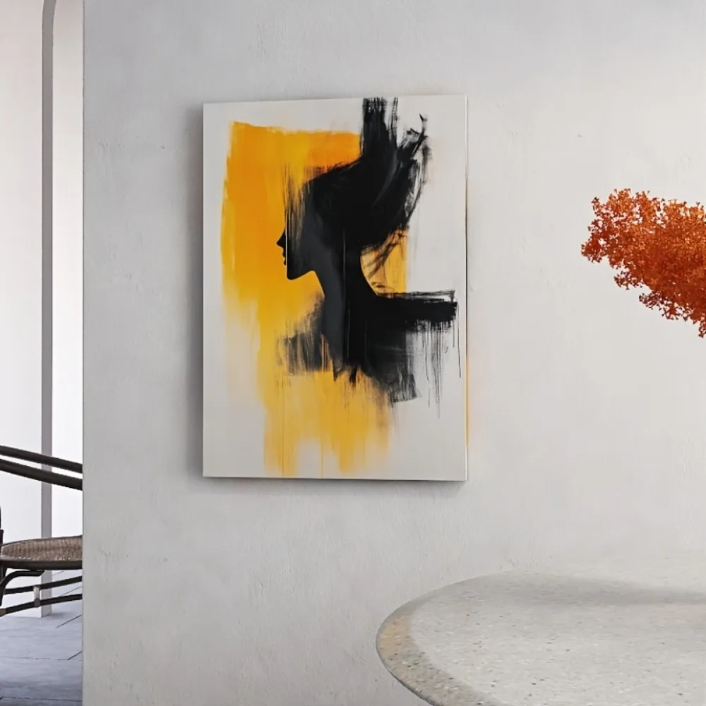 

Modern abstract canvas art - yellow and gray color scheme, light brown and beige lines, perfect for interior decoration