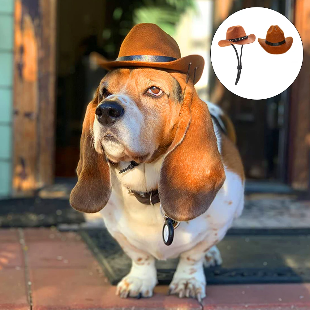

2pcs Pet Cowboy Hat Lightweight Breathable Comfortable Adjustable Dog Cat Headwear Sun Protection Fashion Accessories