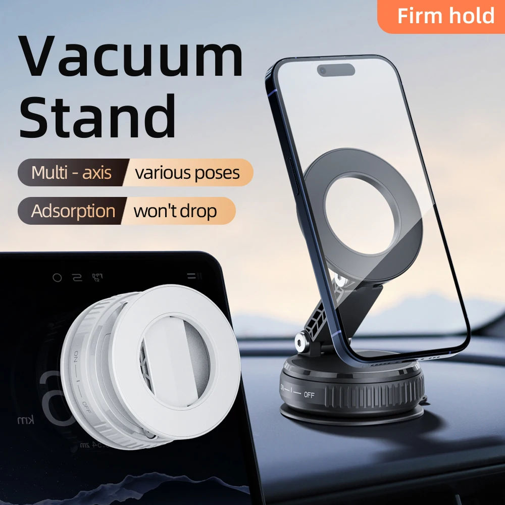 

20N Vacuum Magnetic Car Mount – 720° 3‑Axis Foldable, 360° Rot, No Residue for iPhone 12‑16 & Android – Dash/Glass